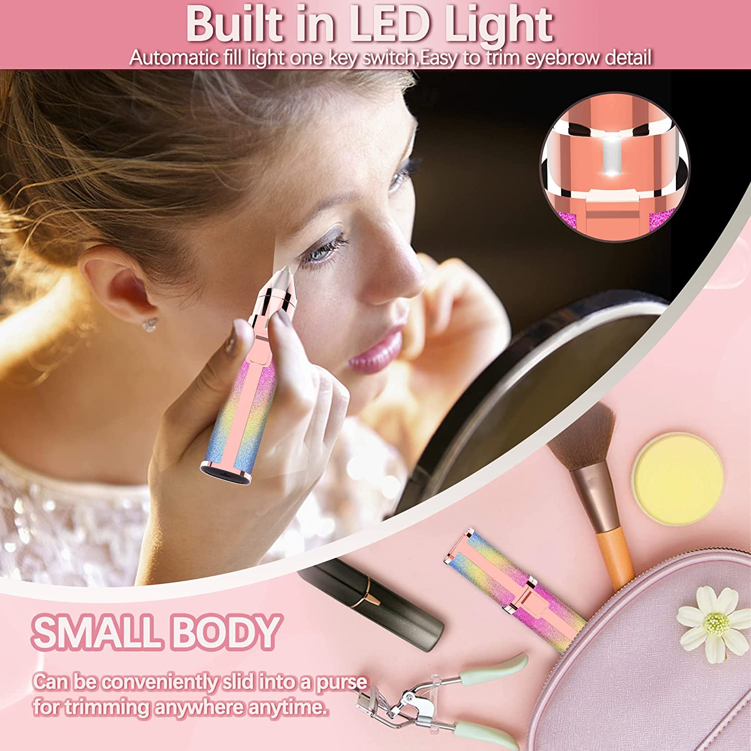 Maywiyi Eyebrow Razor,Facial Hair Removal for Women,2 in 1 Trimmer and Epilator Painless Hair Remover Rechargeable Face Shaver for Peach Fuzz , Lips, Chin, Arms with LED Light - Image 4